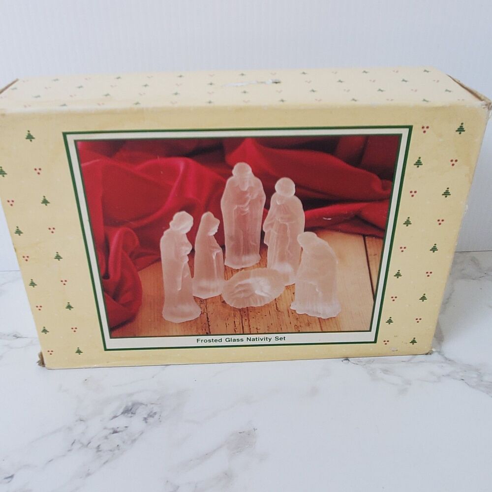 VTG 6pc Frosted Satin Plastic Christmas Nativity Set Holy Family Wise Men, EUC